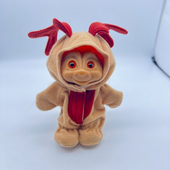 Reindeer Troll Ace Novelty Treasure Troll Orange Eyes Hair Wishstone Gem - Picture 2 of 12
